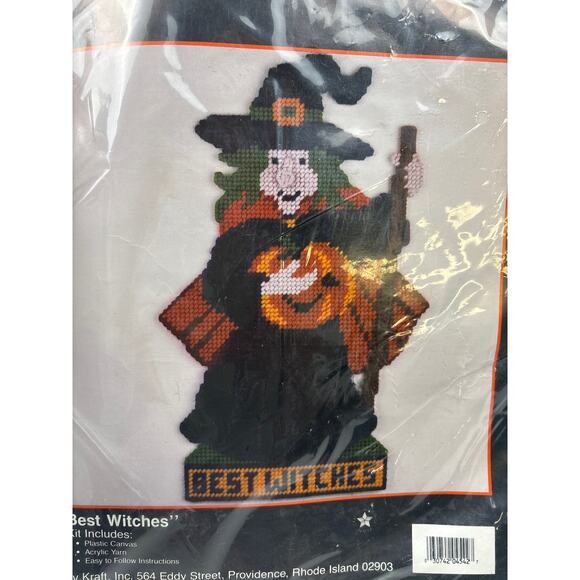 Hobby Kraft Halloween “Best Witches” Plastic Canvas Needlecraft Kit Sealed 1990s - Picture 2 of 6